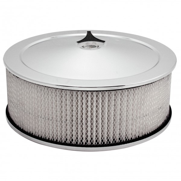 Chrome Air Filter Cleaner 14" x 5" Holley Rochester Recessed Base Paper Element