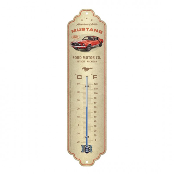 Thermometer Ford Mustang GT 1967 Red C°+F° 6.5cm x 28cm In Hang Sell