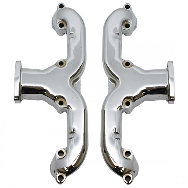 Rams Horn Exhaust Headers Small Block Chevrolet Chrome Gaskets-Hardware-Pair