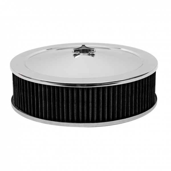 Chrome Air Filter Cleaner 14" x 4" Holley or Holden Quadrajet Base Black Element