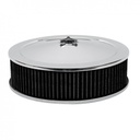 Chrome Air Filter Cleaner 14" x 4" Holley Edelbrock Recessed Base Black Washable