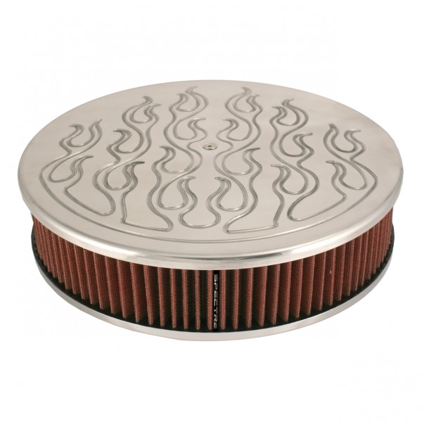 Flamed Aluminium Air Cleaner 14" x 3" Holley Edelbrock Rochester Red Filter