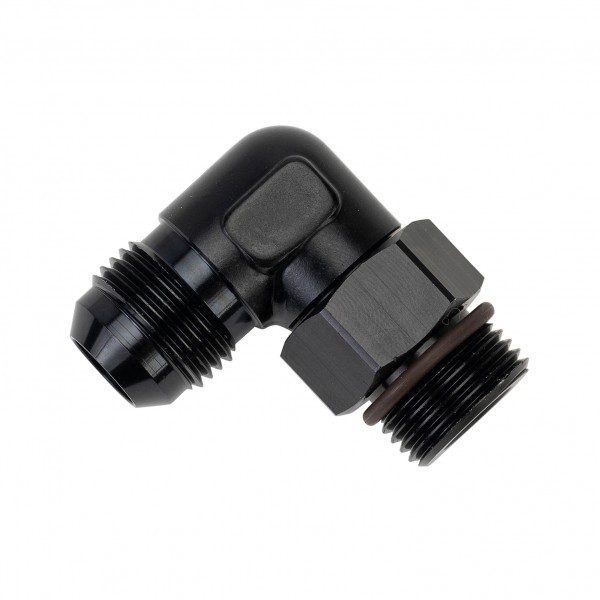 Aluminum Cooler/Adapter Fitting 90° 7/8-14 UNF x -10AN Male Derale 59100