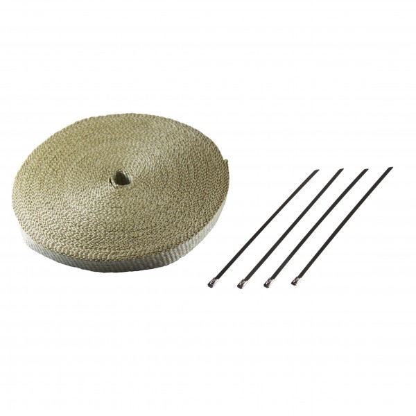 Exhaust Wrap 25mm(1") x 30mt(100ft) with 4 Stainless Steel Lock Ties Rated 650°C