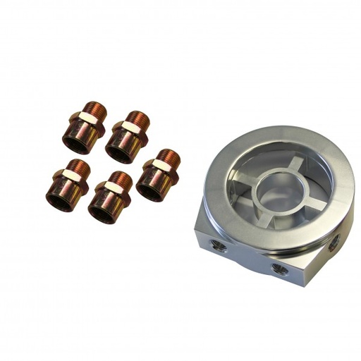 [69-430] Oil Temperature Pressure Billet Sandwich Plate Kit Silver 5 Fittings 2 Ports