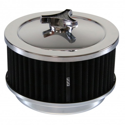 [69-601] Chrome Air Cleaner 6-3/8" Wide x 3" Tall Suit Holley Carb Black Washable Element