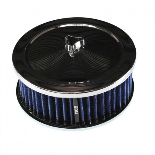 [69-613] Chrome Air Cleaner 6-3/8" Wide x 2-1/2" Tall Suit 2-5/16" Carb Blue Washable