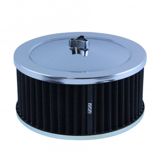 [69-633] Chrome Air Cleaner 6-3/8" Wide x 3" Tall Suit 2-5/8" Carb Black Washable Element