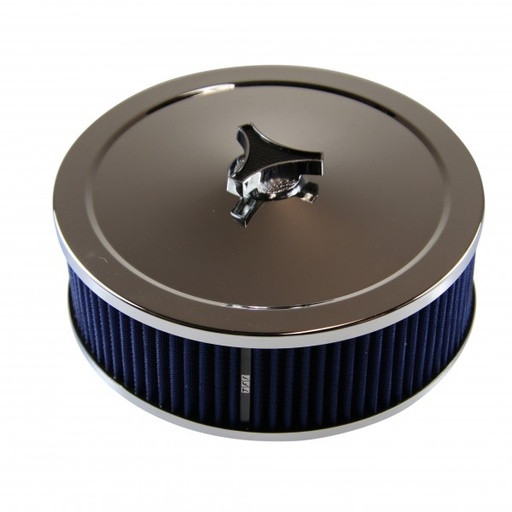 [69-639] Chrome Air Cleaner 9" Wide x 3" Tall Suit 2-5/8" WW Stromberg Carb Blue Element