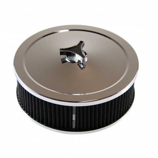 [69-640] Chrome Air Cleaner 9" Wide x 3" Tall Suit 2-5/8" WW Stromberg Carb Black Element
