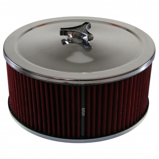 [69-641] Chrome Air Cleaner 9" Wide x 4" Tall Suit 2-5/8" WW Stromberg Carb Red Element