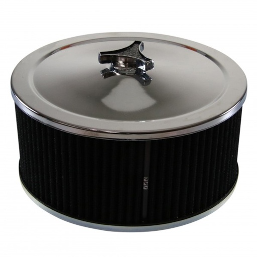 [69-642] Chrome Air Cleaner 9" Wide x 4" Tall Suit 2-5/8" WW Stromberg Carb Black Element