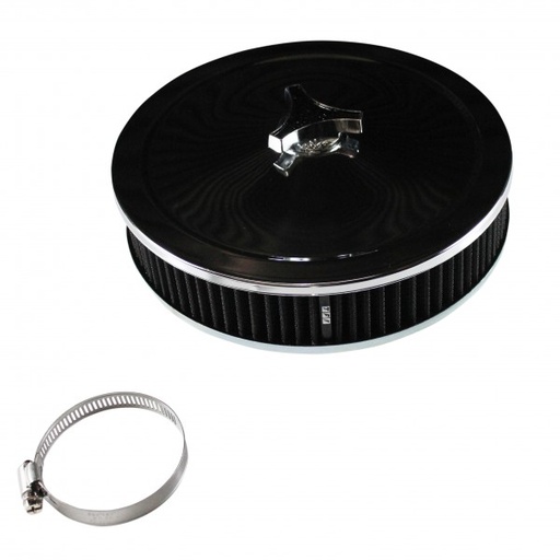 [69-647] Chrome Air Cleaner 9" Wide x 2" Tall 3-1/16"(80mm) Nikki Carb Black Element