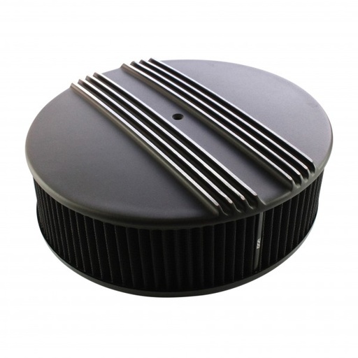 [69-698] Black Alloy Dual Centre Finned Air Cleaner 14" x 4" Holley Edelbrock Black Filte