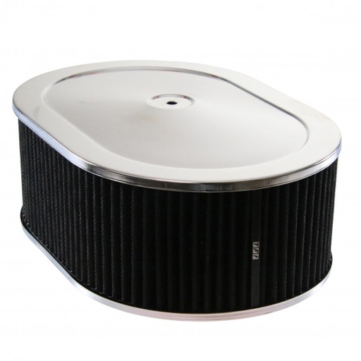 [69-742] Oval Chrome Steel Air Cleaner 12" x 4" Holley Edelbrock Quadrajet Black Filter