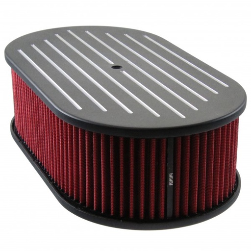 [69-757] Oval Black Ball Milled Air Cleaner 15" x 4" Holley Edelbrock Quadrajet Red Filt