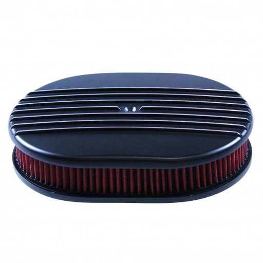[69-762] Oval Black Half Finned Air Cleaner 12" x 2" Holley Edelbrock Quadrajet Carter
