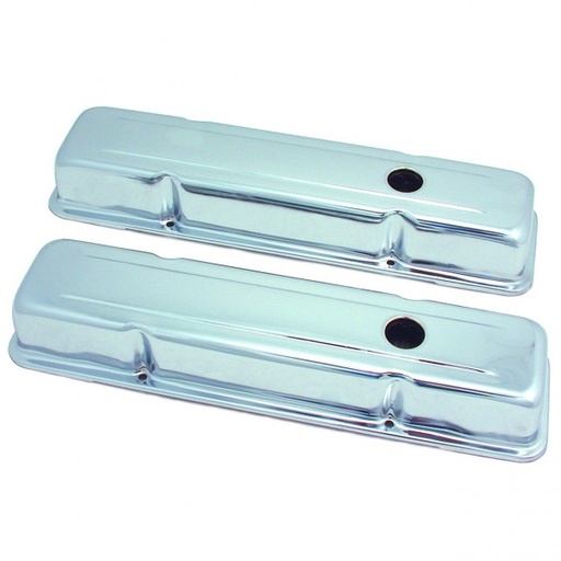 [9216] Valve Covers Chrome Chevrolet Small Block 283-400 Low OEM Height Baffled-pr