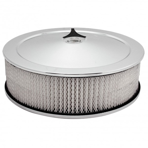 [AF144R] Chrome Air Filter Cleaner 14" x 4" Holley Rochester Recessed Base Paper Element