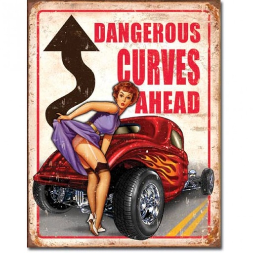 [MSI1670] Dangerous Curves Ahead Metal Sign Reproduction 32cm x 41cm