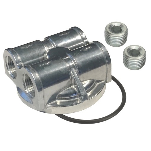 [15755] Derale Dual Side Ports Spin On Engine Oil Adapter 1/2"NPT Ports 18x1.5mm