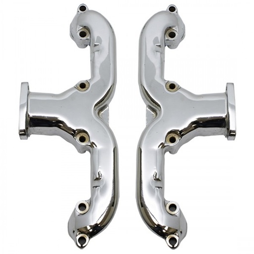 [40503] Rams Horn Exhaust Headers Small Block Chevrolet Chrome Gaskets-Hardware-Pair