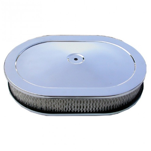 [40800] Oval Chrome Steel Air Cleaner 12" x 2" Holley Edelbrock Quadrajet Carter