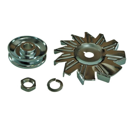 [4481] Pulley Alternator Kit with Fan Univeral Chromed Steel Single Groove GM/Ford