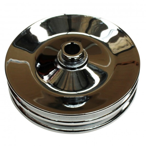 [4487] Pulley GM Power Steering Double Groove Chrome Steel 5/8" Shaft 5-3/4" Diam
