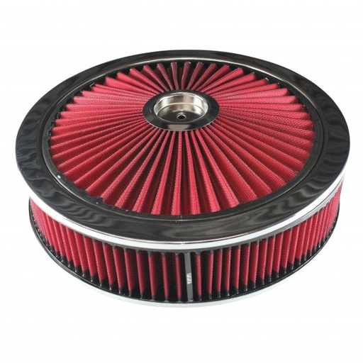[47622] Extraflow Red Chrome Air Filter Cleaner 14" x 3" Holley Edelbrock Recessed Base