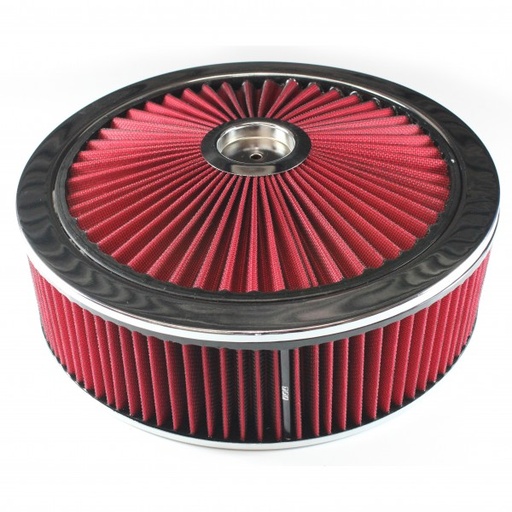 [47672] Extraflow Red Chrome Air Filter Cleaner 14" x 4" Holley Edelbrock Recessed Base