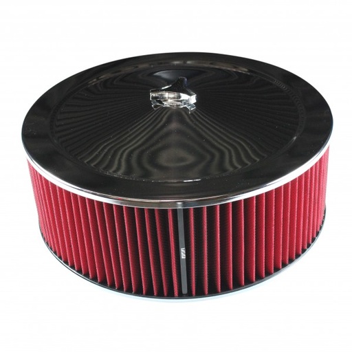[479-941W] Chrome Air Filter Cleaner 14" x 5" Holley Rochester Recessed Base Red Washable
