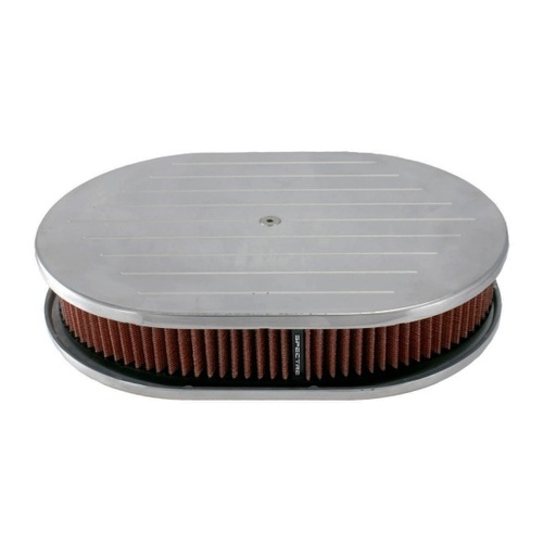 [49102] Oval Ball Milled Air Cleaner 12" x 2" Holley Edelbrock Quadrajet Red Filter