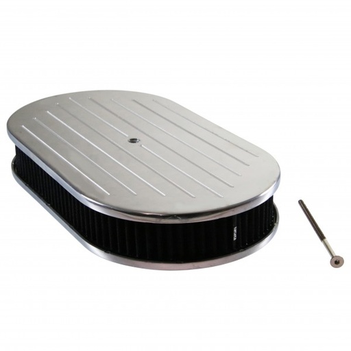 [49111] Oval Ball Milled Air Cleaner 15" x 2" Holley Edelbrock Quadrajet Black Filter