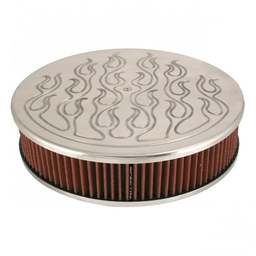 [49152] Flamed Aluminium Air Cleaner 14" x 3" Holley Edelbrock Rochester Red Filter