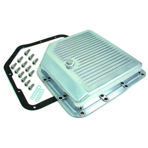 [5460] Transmission Pan GM Turbo 350 OEM Height Polished Alloy Finned with Drain Plug
