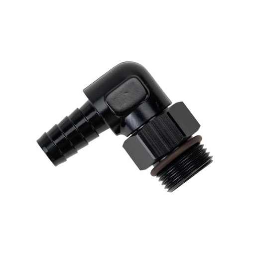 [59408] Aluminum Cooler/Adapter Fitting 90° 7/8-14 UNF x 1/2" Barb Derale