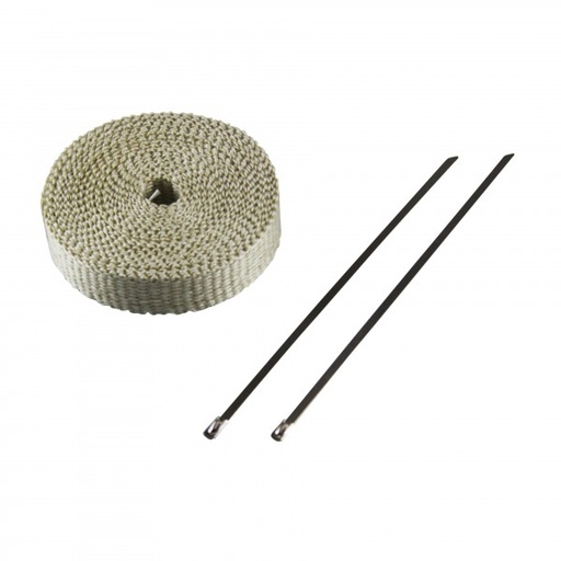 [621025E] Exhaust Wrap 25mm(1") x 7.5mt(10ft) with 2 Stainless Steel Lock Ties Rated 650°C