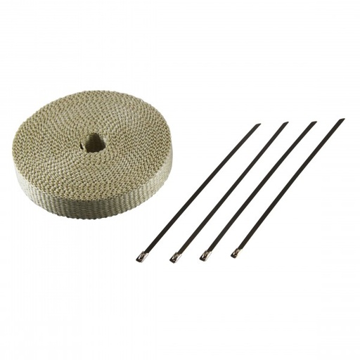 [621050E] Exhaust Wrap 25mm(1") x 15mt(50ft) with 4 Stainless Steel Lock Ties Rated 650°C