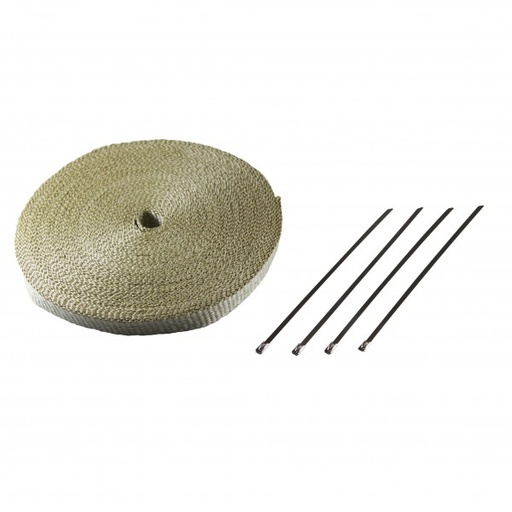 [621100E] Exhaust Wrap 25mm(1") x 30mt(100ft) with 4 Stainless Steel Lock Ties Rated 650°C