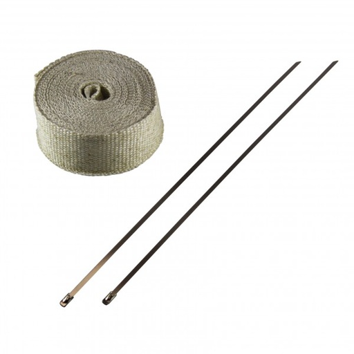 [622025E] Exhaust Wrap 50mm(2") x 7.5mt(25ft) with 2 Stainless Steel Lock Tie Rated 650°C