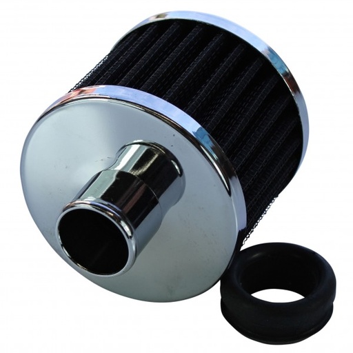 [66-001] Valve Cover Breather Cap Push In 1"(25mm) Neck Chrome Black Element + Grommet