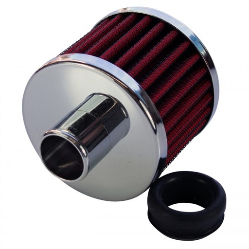[66-002] Valve Cover Breather Cap Push In 1"(25mm) Neck Chrome Red Element + Grommet