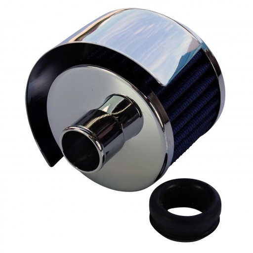 [66-007] Valve Cover Breather Cap Push In 1"(25mm) Neck Shield Chrome Blue Element Gromm