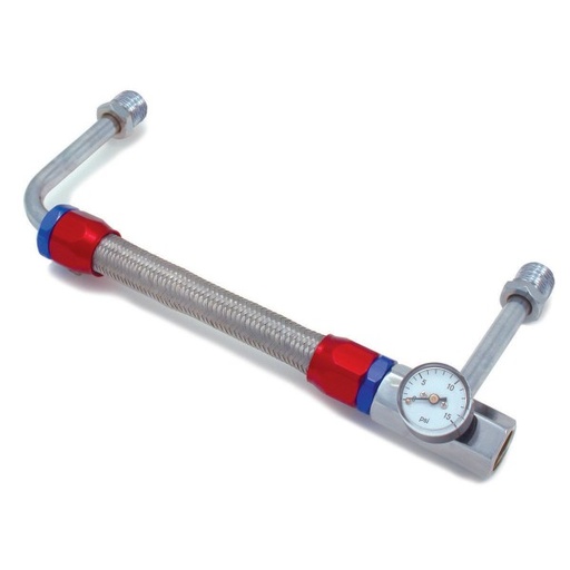 [66-091] Dual Feed Stainless Fuel Line Red/Blue fittings adjustable Holley 15psi Gauge