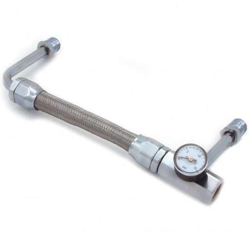 [66-092] Dual Feed Stainless Fuel Line Chrome fittings adjustable Holley with 15psi Gauge
