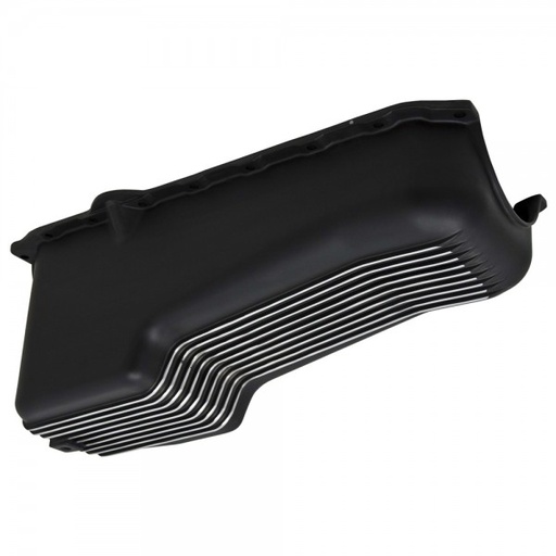 [66-665] Oil Pan Chevrolet Small Block 305-350 1986-2002 Black Finned Alloy