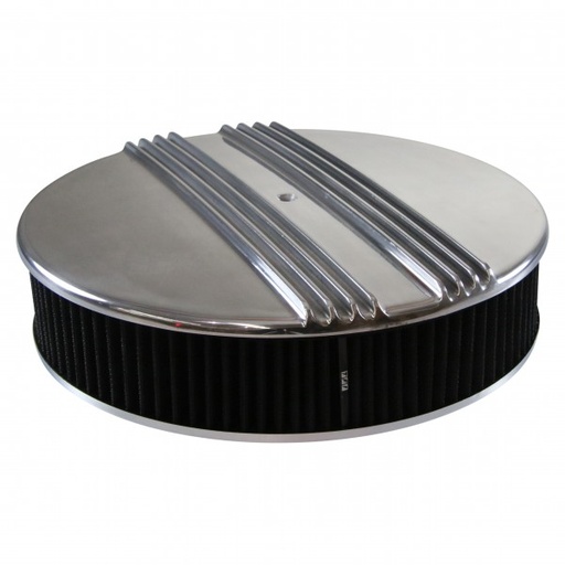 [68-416] Dual Centre Finned Aluminium Air Cleaner 14" x 3" Holley Edelbrock Black Filter