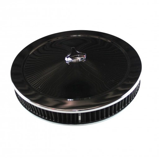 [68-431] Chrome Air Filter Cleaner 14" x 2" Holley Rochester Recessed Base Black Washable