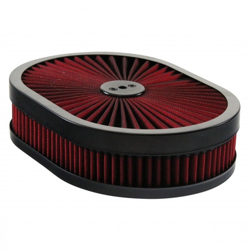 [68-435] Oval Extraflow Black Edge Red Air Cleaner 12"x 2" Holley Edelbrock Quadrajet